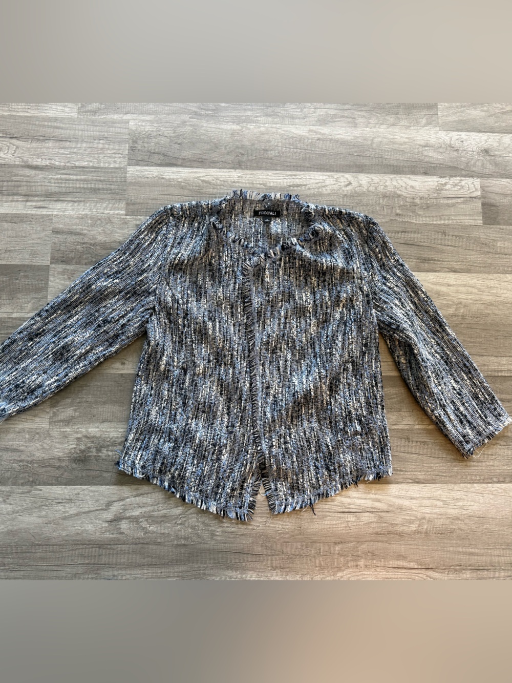 Roz & Ali Gray and Black Open-Front Fringe Cardigan